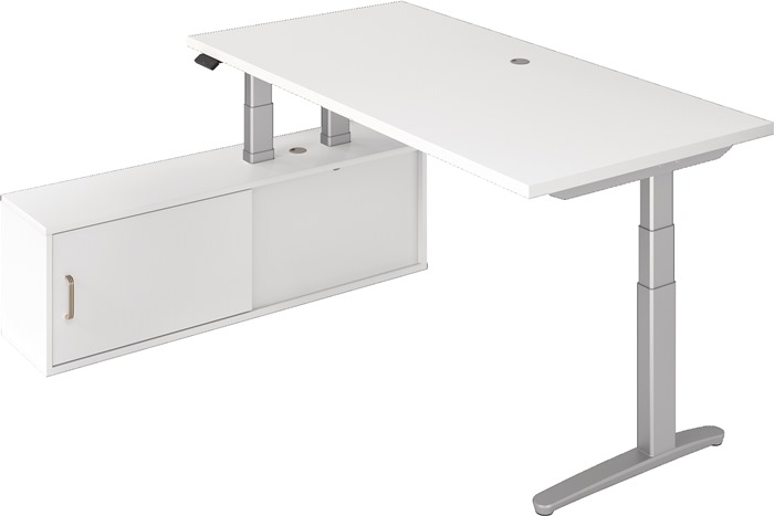 Schreibtisch A-ktiv H650-1300xB2000xT1000mm weiß m.Sideboard Kufe