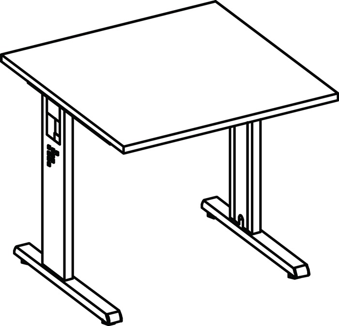 Schreibtisch Bela H650-850xB800xT800mm Nussbaumdekor ger.Form C-Fuß