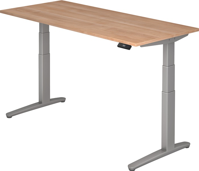 Schreibtisch A-ktiv H650-1300xB1800xT800mm Nussbaumdekor ger.Form C-Fuß