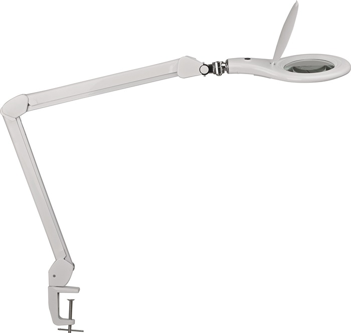 LED-Lupenleuchte Glaslinse 127mm (5 Zoll) Tischklemme weiß