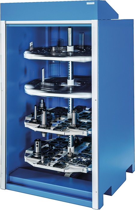 CNC Großraumschrank H2130xB1055xT1035mm blau 4 Werkzg.tr.SK 40 mechan. Rollladen