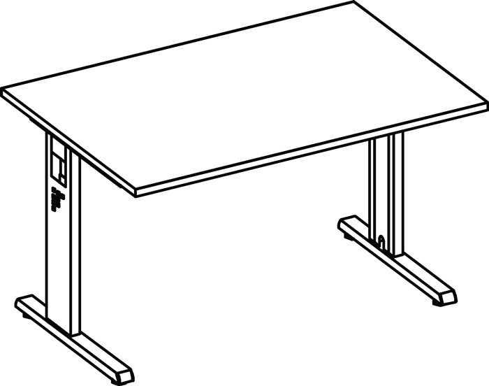Schreibtisch Bela H650-850xB1200xT800mm Ahorndekor ger.Form C-Fuß