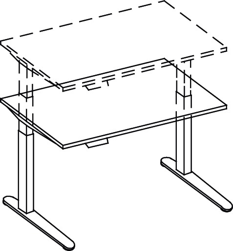Schreibtisch A-ktiv H650-1300xB1200xT800mm Nussbaumdekor ger.Form C-Fuß