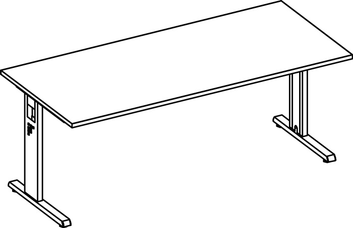 Schreibtisch Bela H650-850xB1800xT800mm Ahorndekor ger.Form C-Fuß