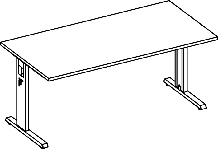 Schreibtisch Bela H650-850xB1600xT800mm Ahorndekor ger.Form C-Fuß