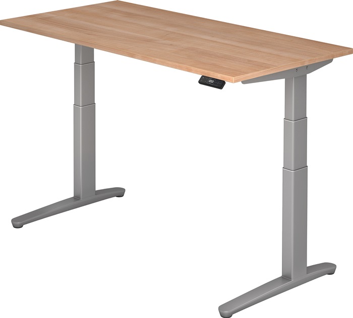 Schreibtisch A-ktiv H650-1300xB1600xT800mm Nussbaumdekor ger.Form C-Fuß